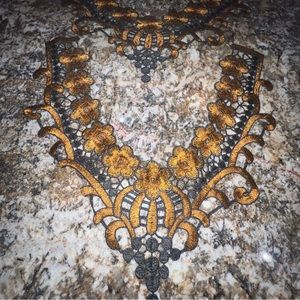 2 Embroidered Flower Lace Neckline Collar Appliques Lace Patch DIY Sewing Orange